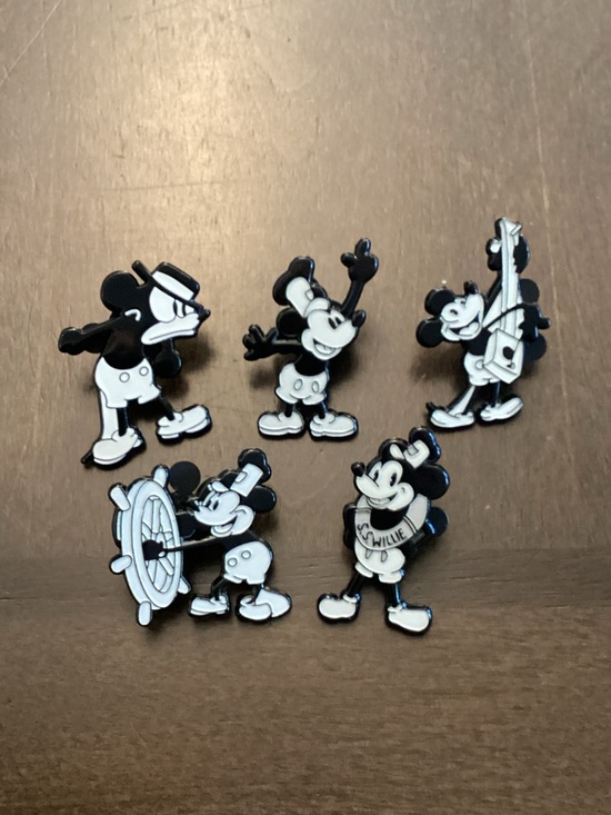 Disney Other - Disney Black and White Vintage Mickey Mouse Enamel Pins Set